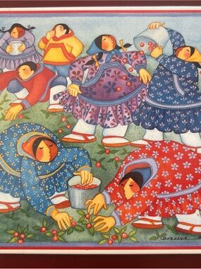 Barbara Lavallee Ceramic Tile Trivet 1995 Eskimos Calicos Collect  Berries